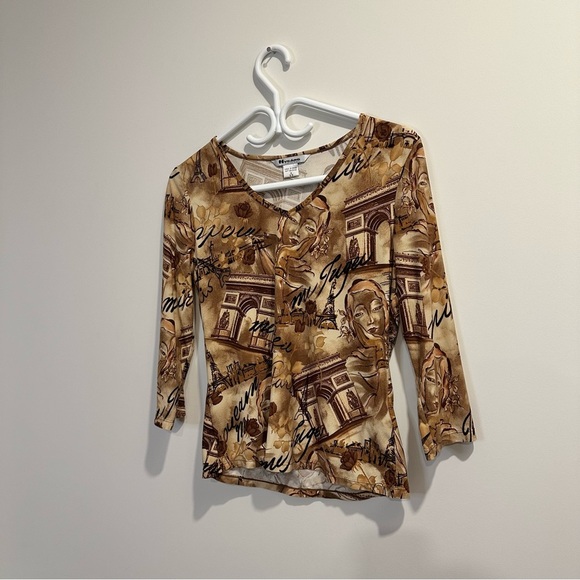 Nygård | vintage 90s style womens small baroque long sleeve v-neck v-neck shirt - Picture 4 of 8